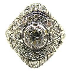 Art Deco Diamond Gold Cluster Plaque Ring 