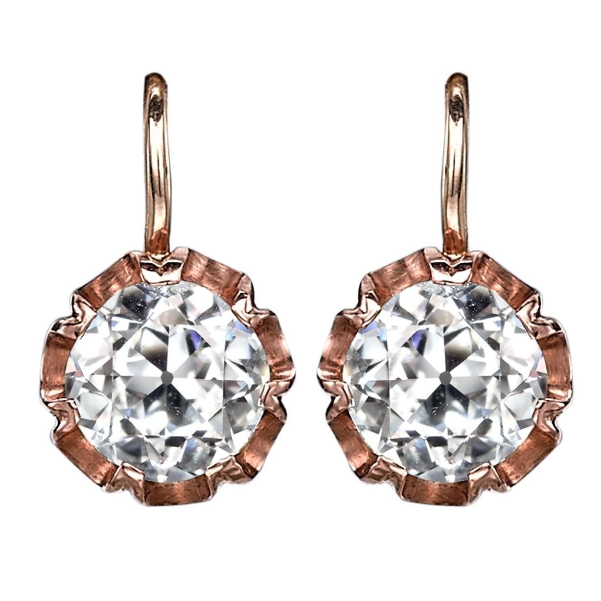 Edwardian Old Cut Diamond Gold Drop Earrings  For Sale