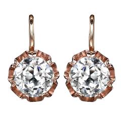 Edwardian Old Cut Diamond Gold Drop Earrings 