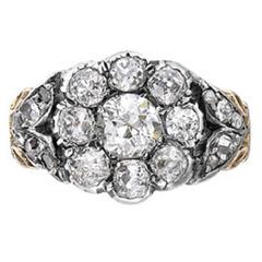 Victorian Old Cut Diamond Silver Gold Cluster Ring
