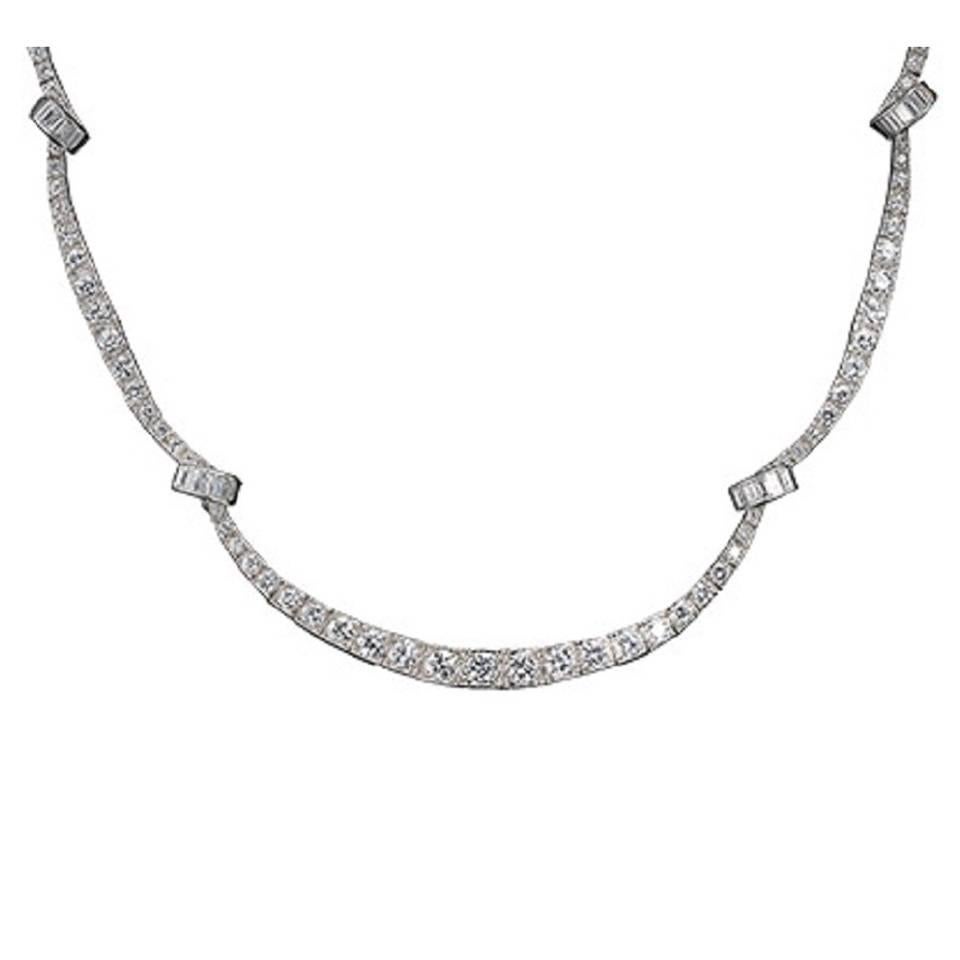 Oscar Heyman Art Deco Baguette and Brilliant Cut Diamond Platinum Necklace For Sale