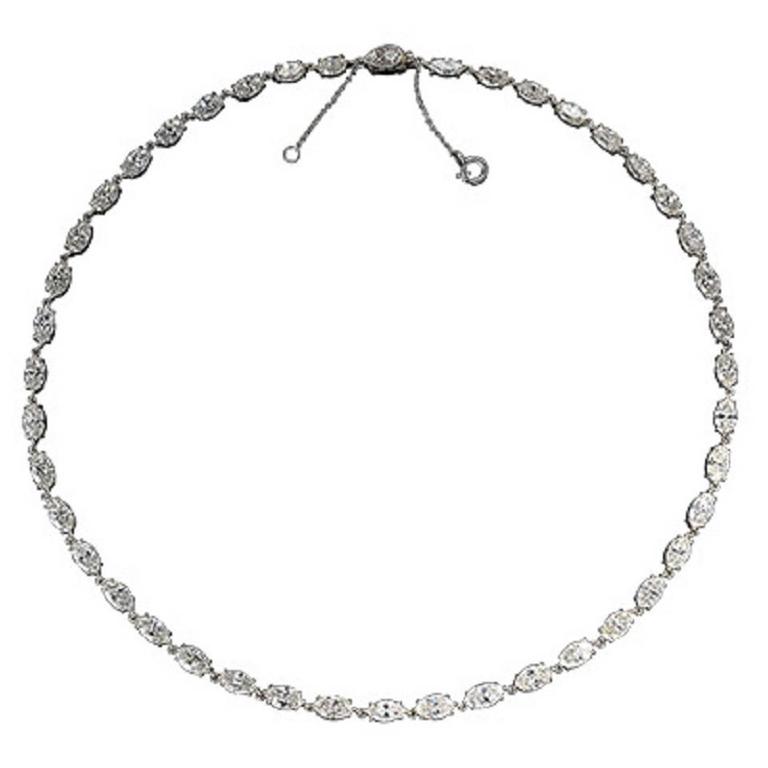 Art Deco Marquise Cut Diamonds Platinum Necklace For Sale