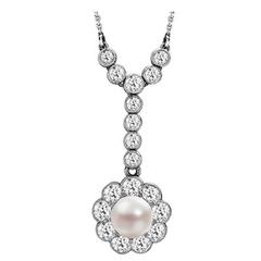 Edwardian pearl and diamond cluster drop pendant