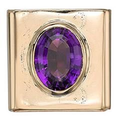 Cartier retro wide square band ring mounted in rub over set oval amethyst 6