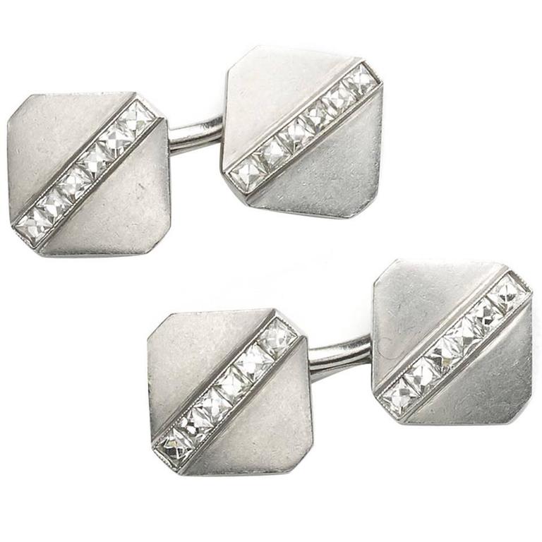 Tiffany Diamond Platinum Cufflinks For Sale at 1stdibs