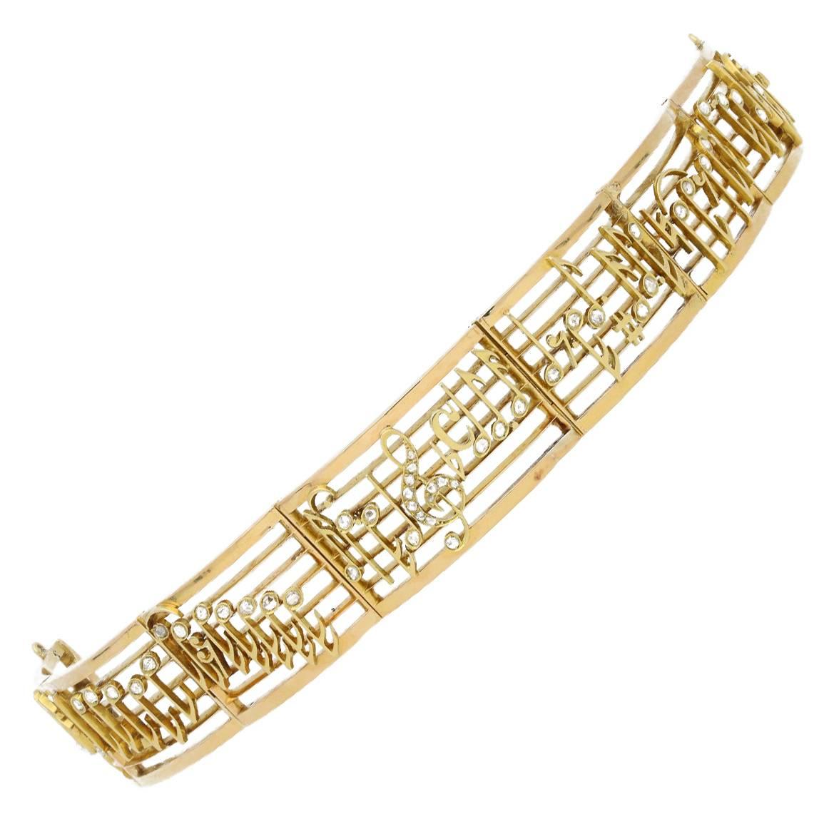 Belle Epoque Donizetti’s Opera ‘La Favorite’ Diamond Gold Musical Notes Bracelet