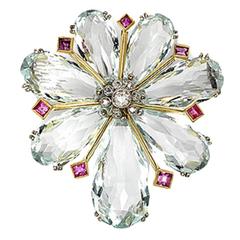 Aquamarine ruby and diamond brooch 9