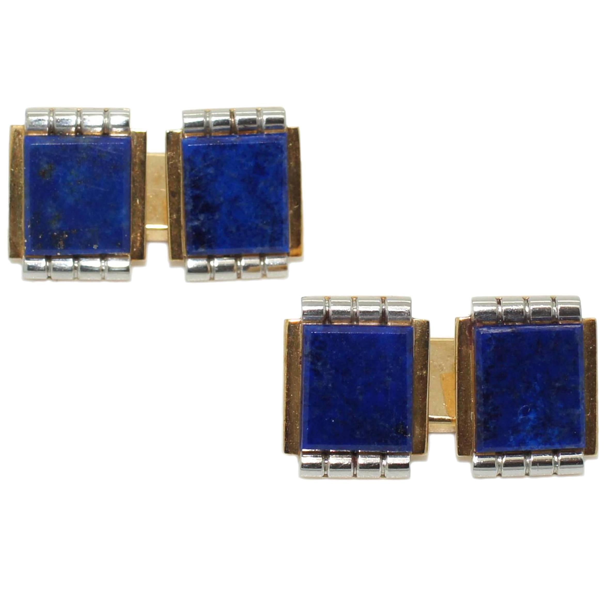 1930s Lapis Lazuli Two Color Gold Cufflinks