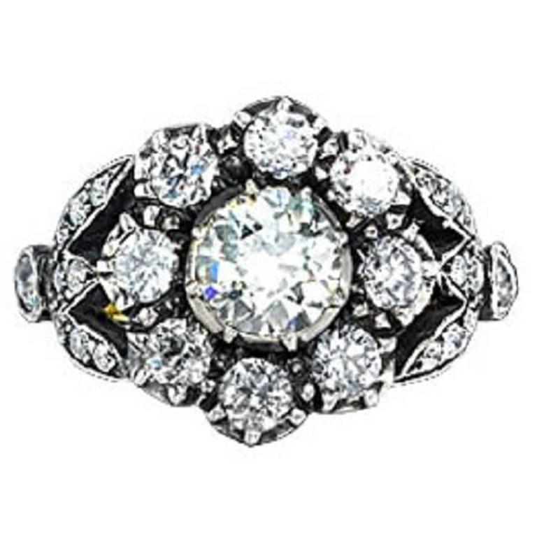Victorian Old Cut Diamond Gold Cluster Ring For Sale