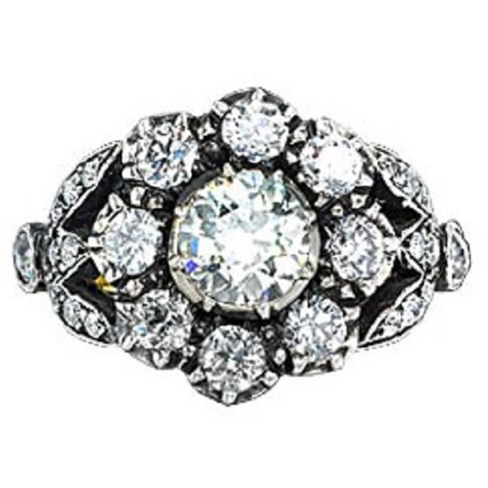 Victorian Old Cut Diamond Gold Cluster Ring For Sale