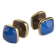 Dyed Blue Agate Gold Cufflinks