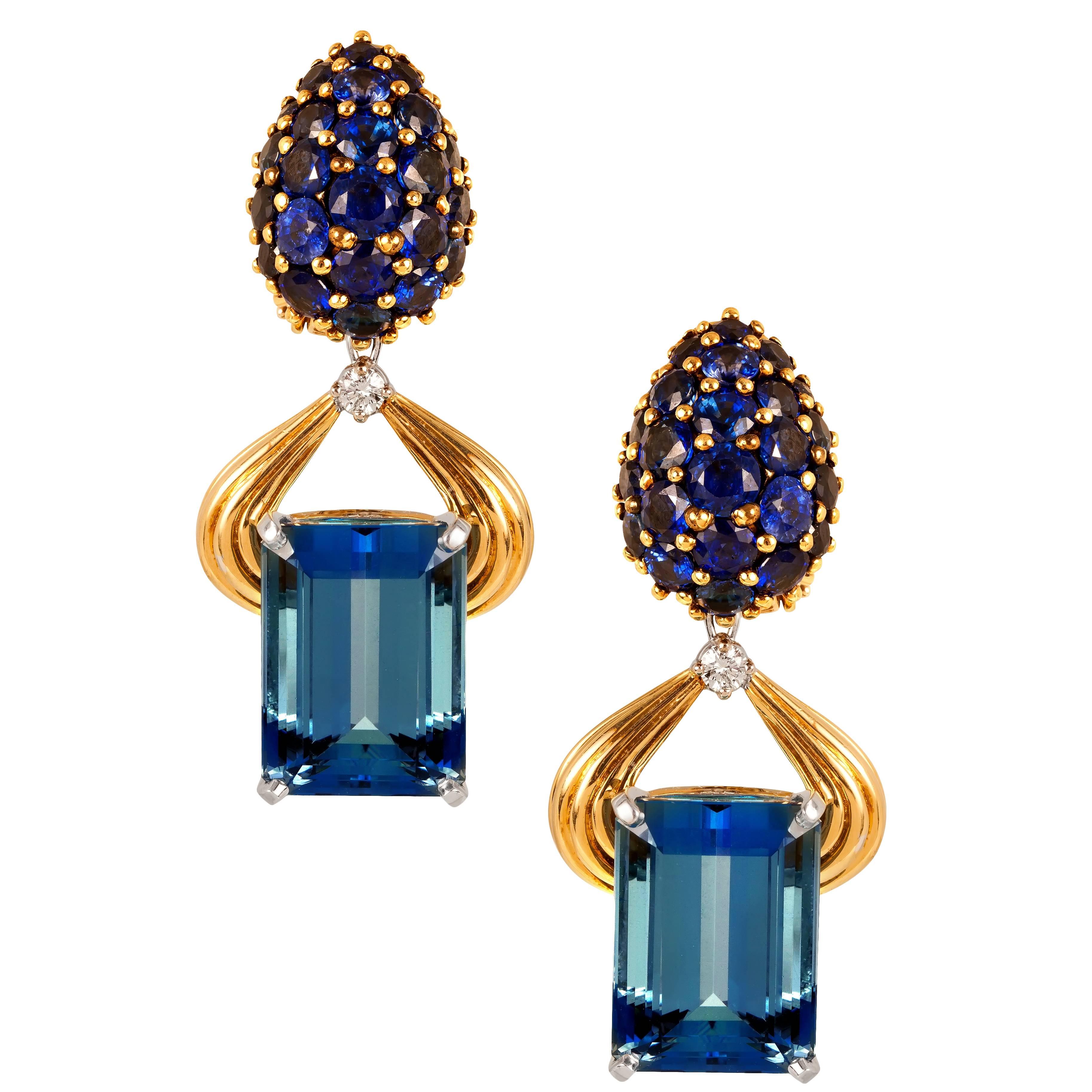 Oscar Heyman Aquamarine Sapphire Diamond Gold Platinum Earrings For Sale