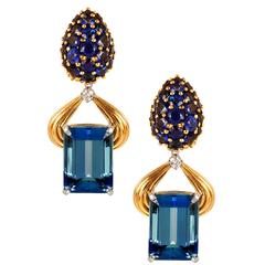 Oscar Heyman Aquamarine Sapphire Diamond Gold Platinum Earrings
