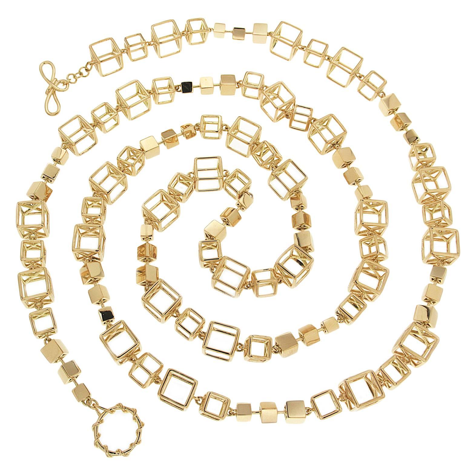 Valentin Magro Alternating Large and Small Gold Cube Links Necklace