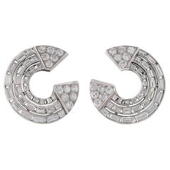 French Art Moderne Diamond and Platinum Earrings