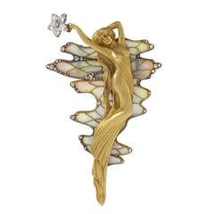 Gaston Lafitte French Art Nouveau Gold, Diamond and Enamel Pendant