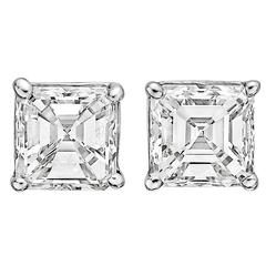 2.00 Carats GIA Cert Square Emerald Cut Diamonds Platinum Stud Earrings