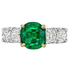 Colombian 1.64 Carat GIA Cert Emerald Diamond Gold Ring 7