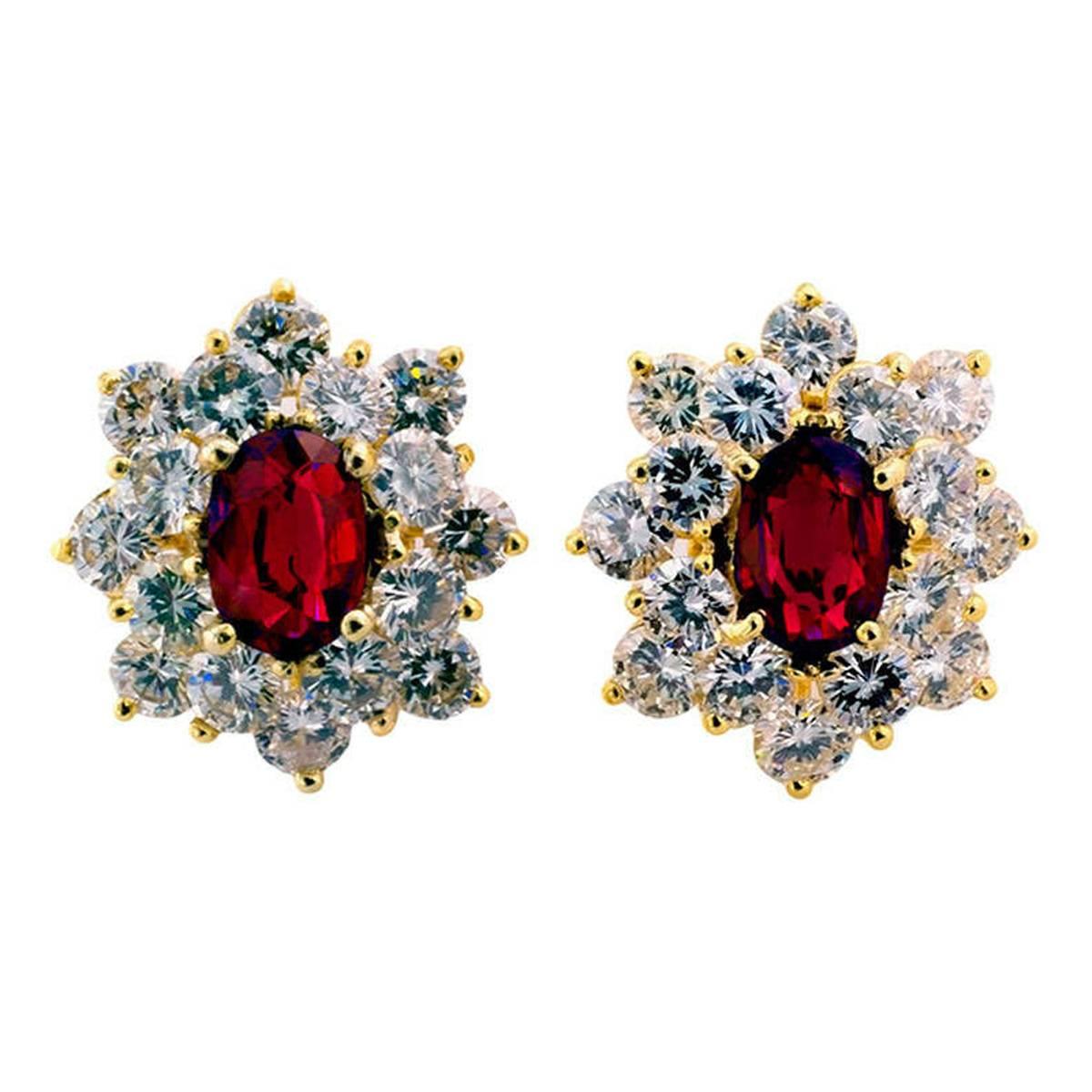 1970s Ruby Diamond Gold Cluster Earrings