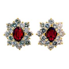 1970s Ruby Diamond Gold Cluster Earrings