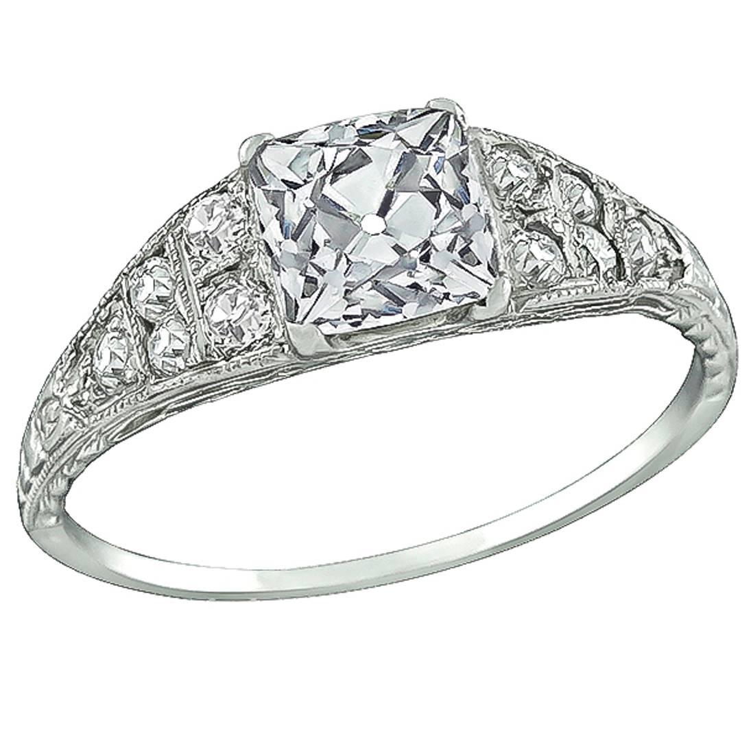 1.30 Carat GIA Certified Square Brilliant Cut Diamond Platinum Engagement Ring For Sale