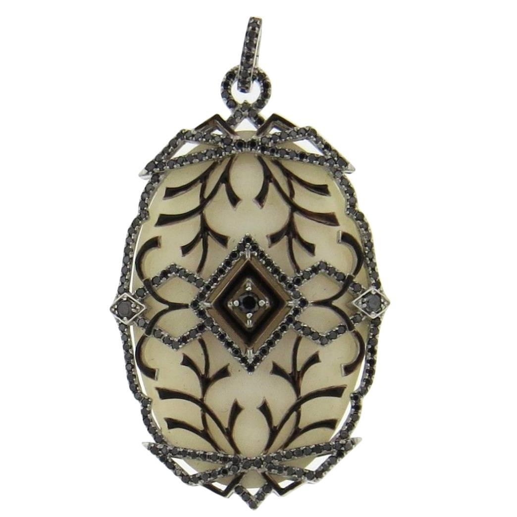 Ivanka Trump White Hard Stone Black Diamond Gold Pendant