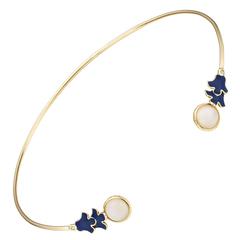 Sabine Getty Blue Enamel Moonstone Diamond Gold Foglia Blu Necklace