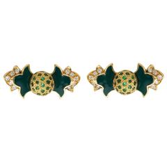 Sabine Getty Green Enamel Tsavourite Diamond Gold Foglia Verde Earrings 