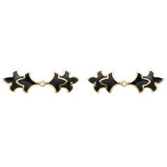 Sabine Getty Black Enamel Diamond Gold Foglia Trecento Earrings 