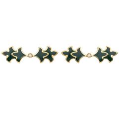 Sabine Getty Green Enamel Diamond Gold Foglia Trecento Earrings 
