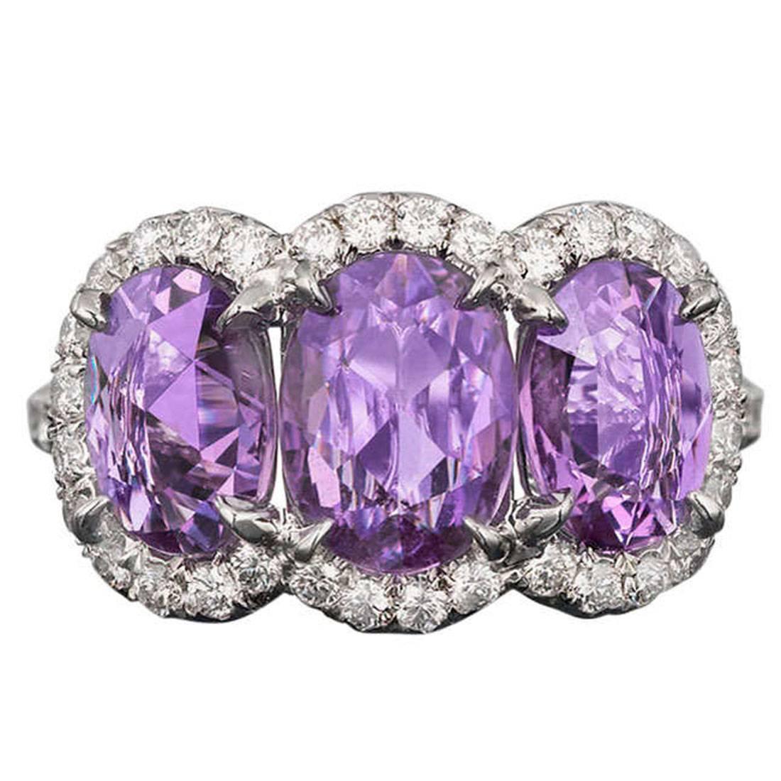 Untreated Purple Sapphire Diamond Platinum Ring
