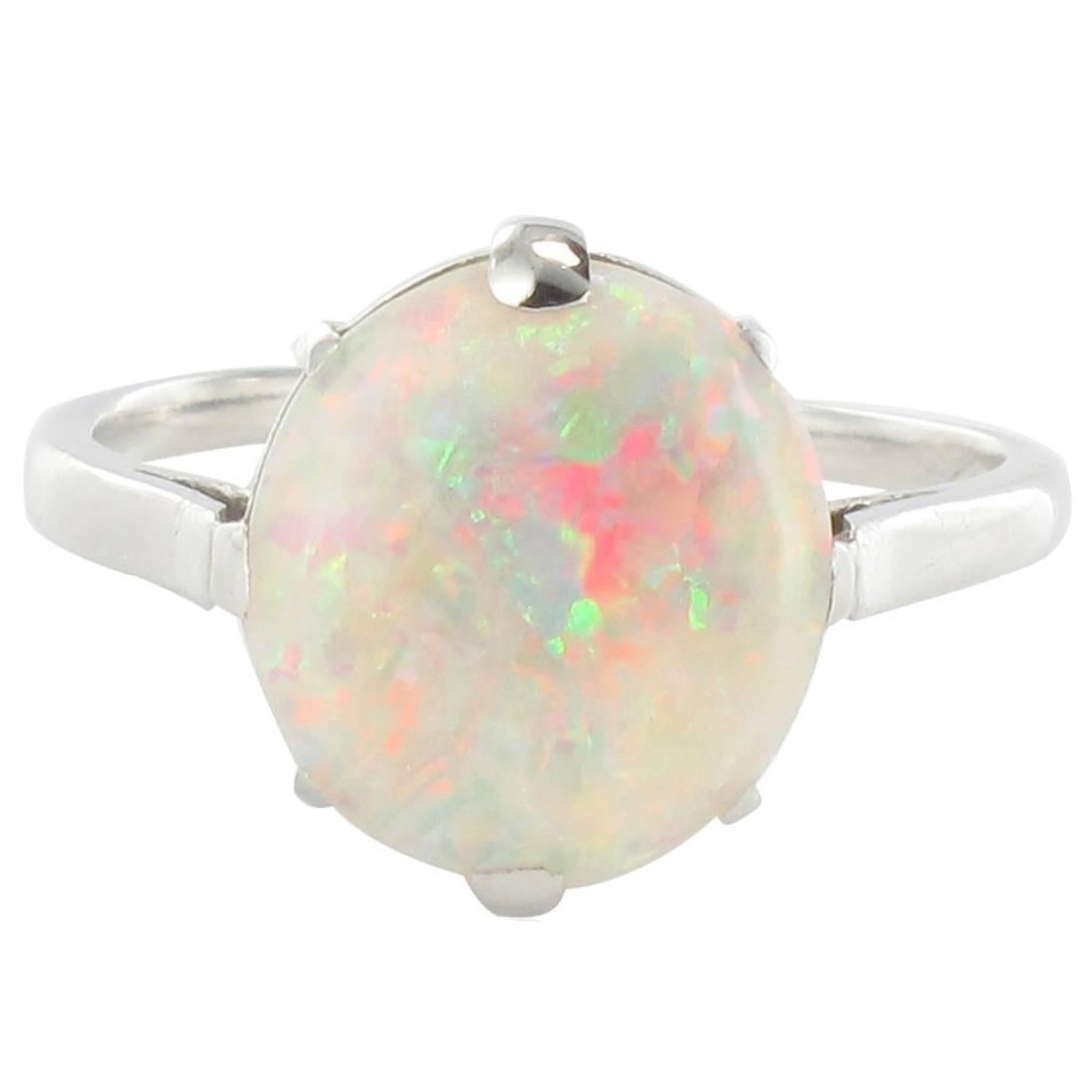French Art Deco Opal Platinum Ring