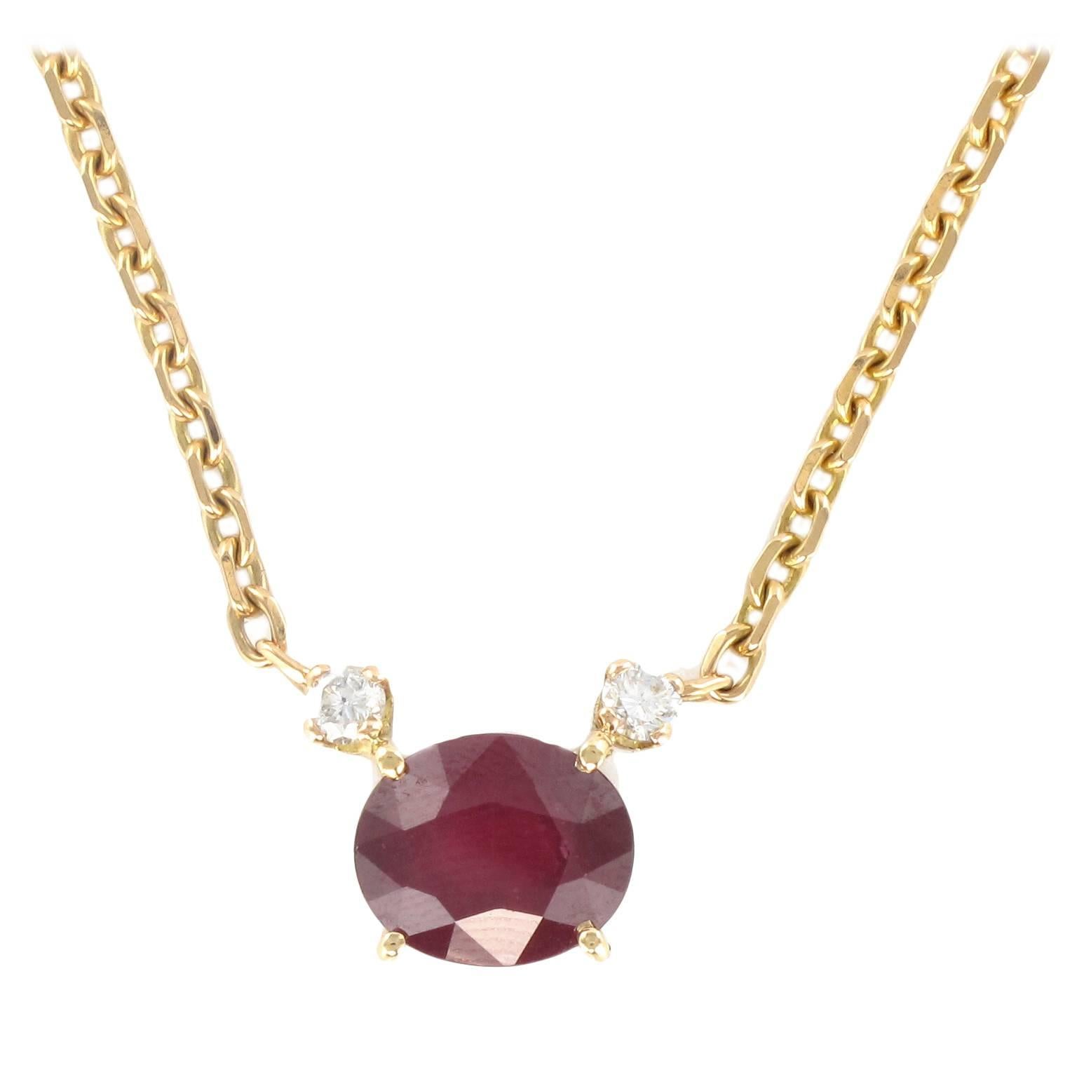 New French Ruby Diamond Gold Necklace