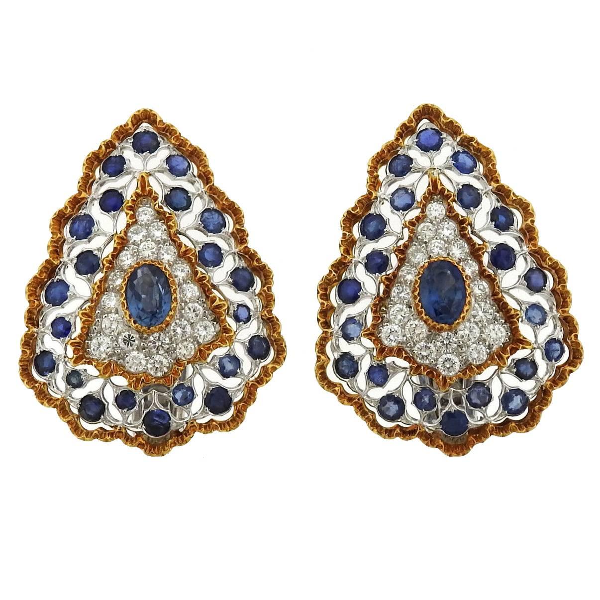 Buccellati Sapphire Diamond Gold Large Earrings For Sale