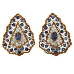Buccellati Sapphire Diamond Gold Large Earrings
