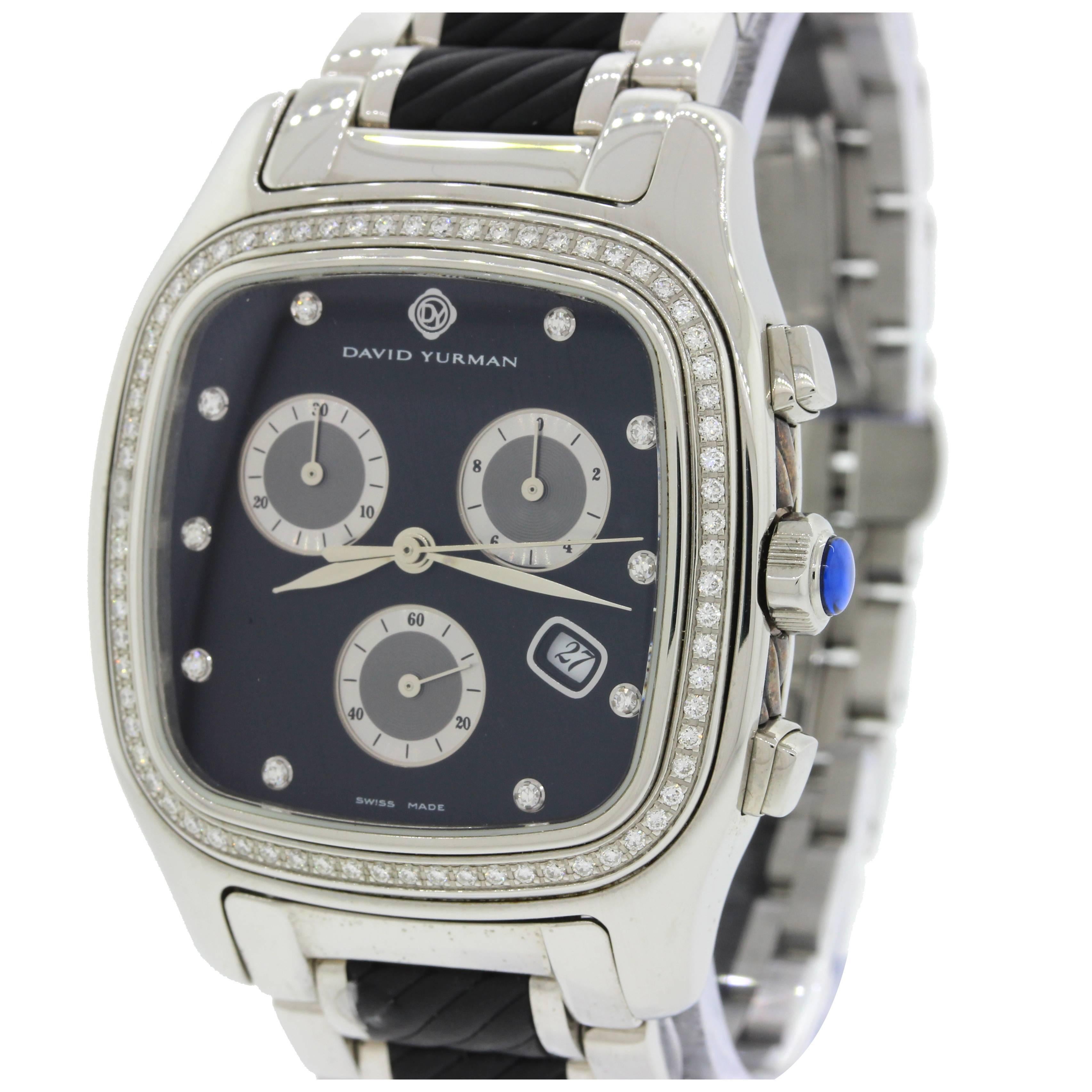 David Yurman Steel Thoroughbred Steel Black Diamond Chronograph Watch T307-CST