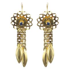 1960s Retro Sapphire and Gold Earrings 6