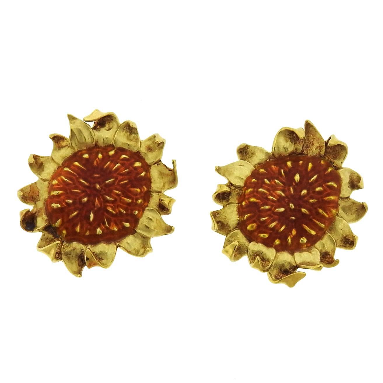 Angela Cummings Rare Large Gold Sunflower Earrings