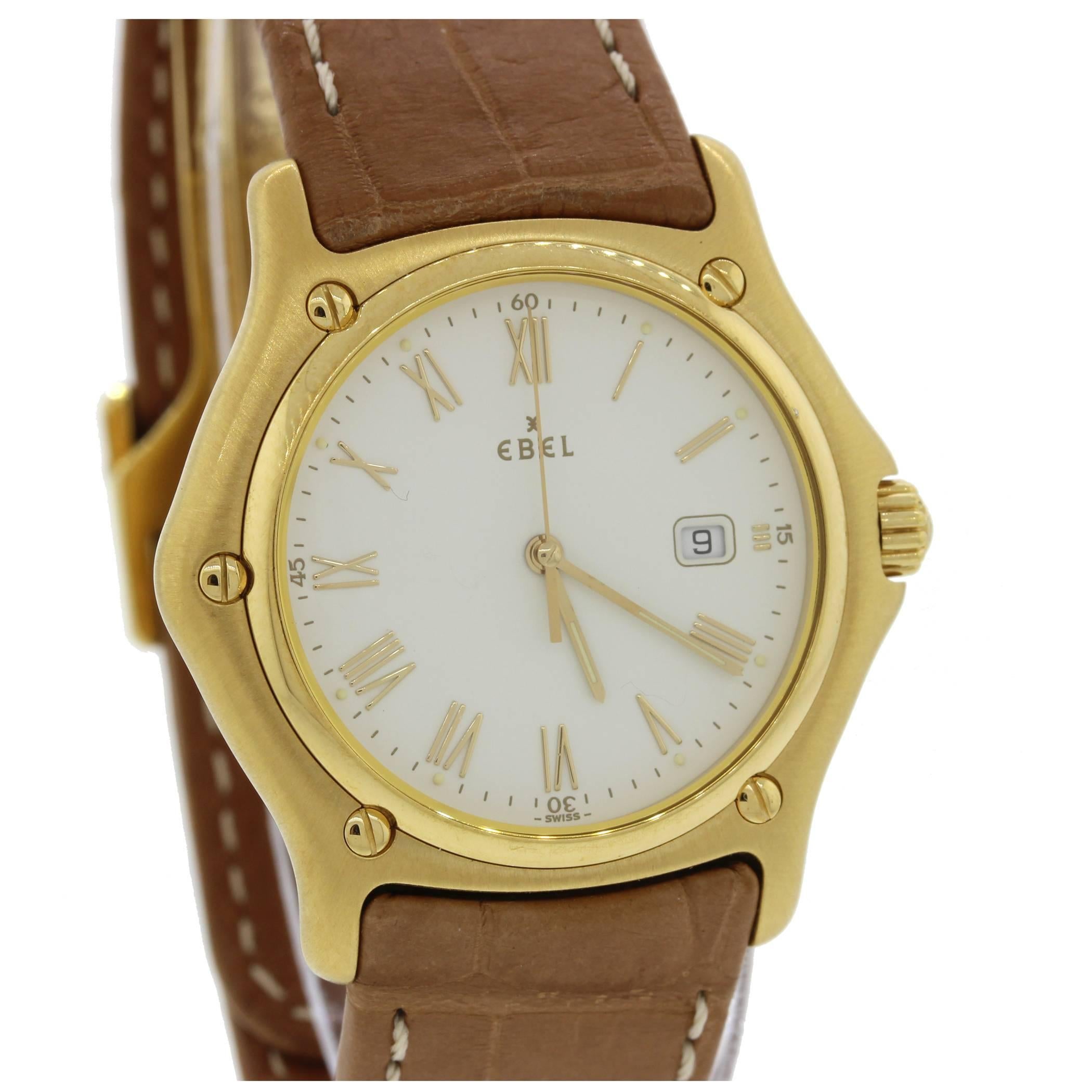 Ebel 1911 Yellow Gold White Roman Dial Quartz Wristwatch Ref 887902