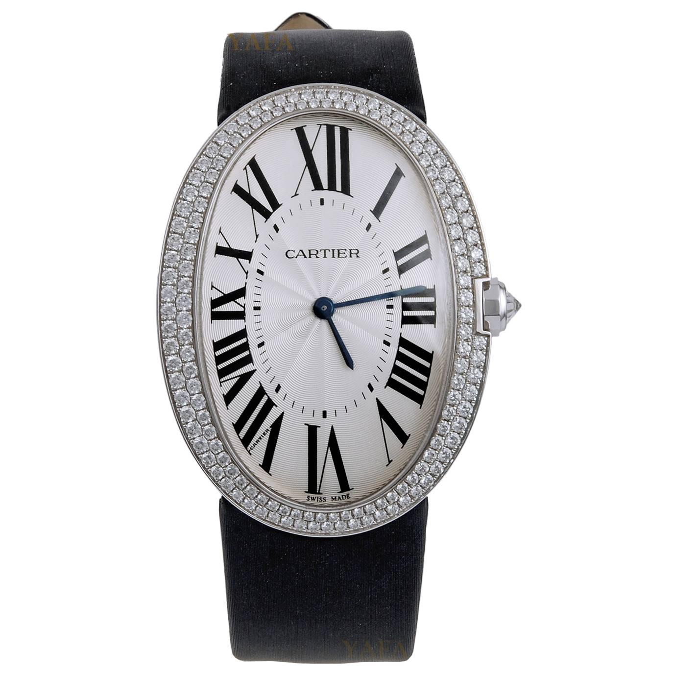 Cartier Ladies Diamond White Gold Baignoire Wristwatch at 1stDibs