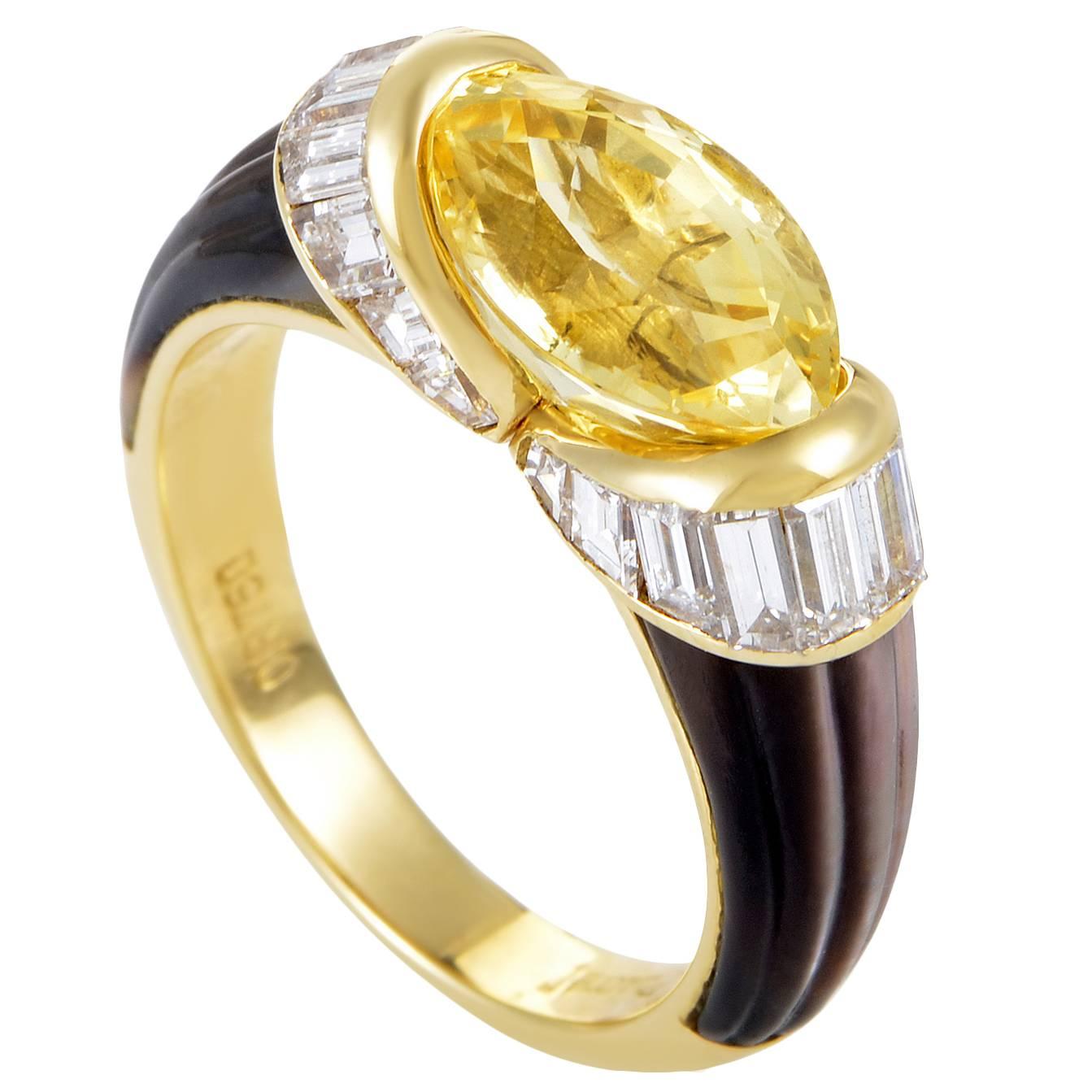 Piaget Mother of Pearl Yellow Sapphire Diamond Gold Ring