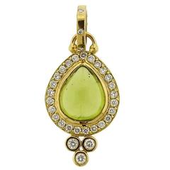 Temple St. Clair Peridot Diamond Gold Halo Drop Pendant