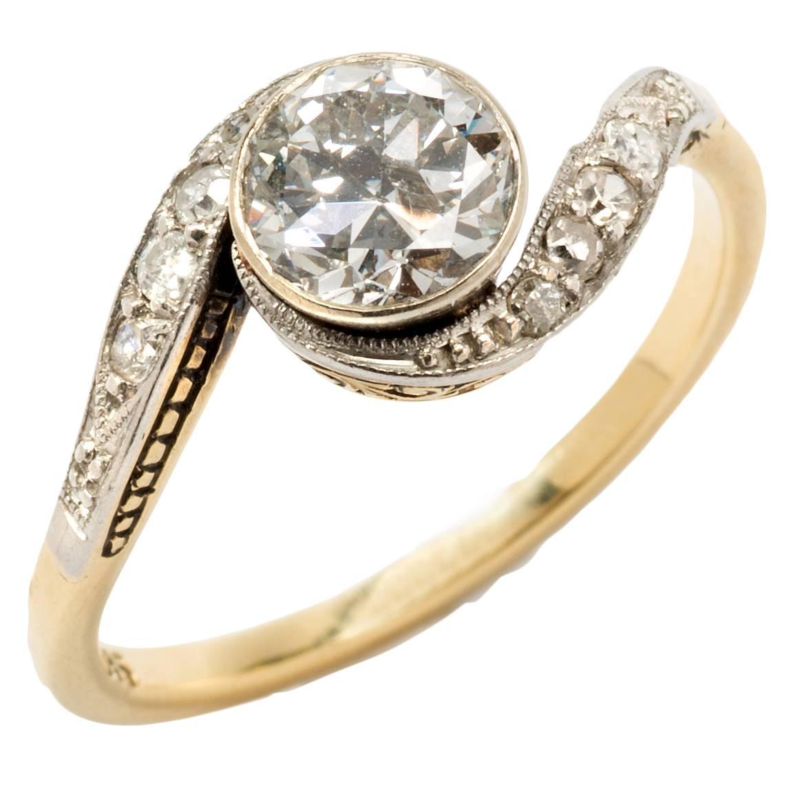 1920s Diamond Two-Color Gold Solitaire Ring For Sale