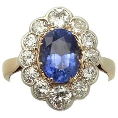 Anello da cocktail in oro giallo del 1920 con zaffiro da 3,76 carati e diamante da 1,50 carati