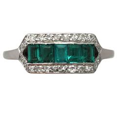 Antique 1920s 0.68 Carat Emerald and 0.22 Carat Diamond, Platinum Dress Ring
