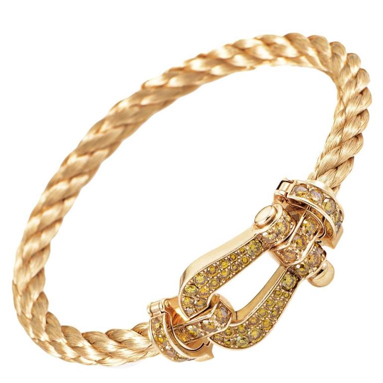 Fred, Force 10 bracelet in yellow gold and paved white diamonds