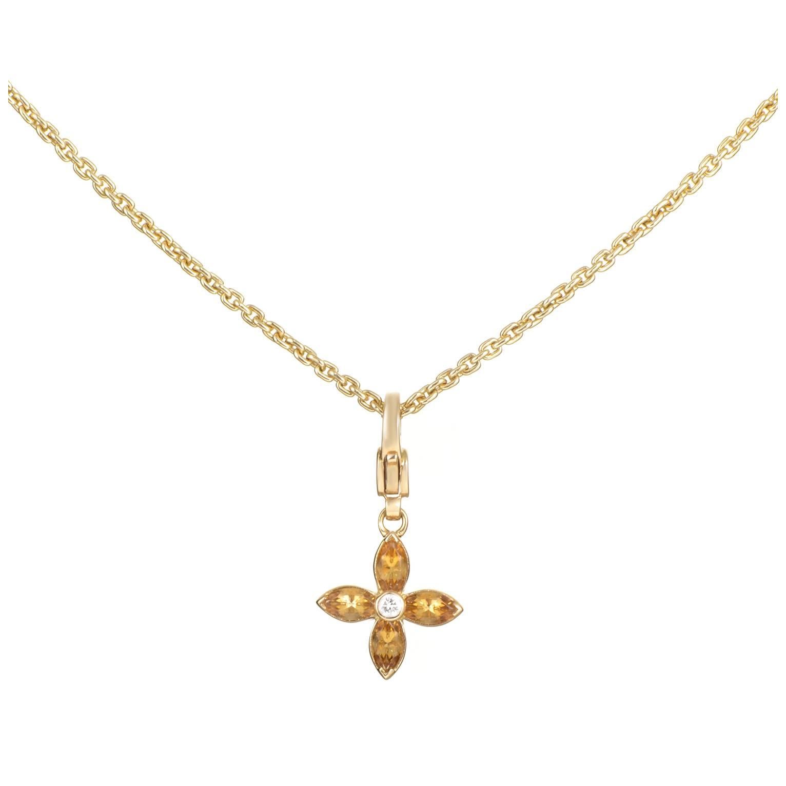 Louis Vuitton Citrine Blossom Diamond Gold Pendant Necklace