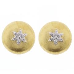Buccellati Diamond Gold Classica Button Ear Clips