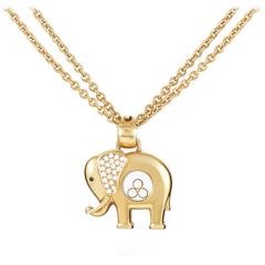 Vintage Chopard Happy Diamonds Gold Elephant Pendant Necklace