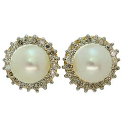 Pearl Diamond Gold Stud Earrings